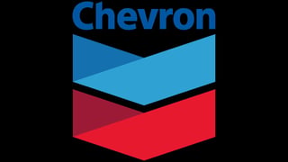 Chevron corporation logo featuring blue and red chevron shapes stacked vertically with the company name above