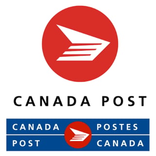 Canada Post logo featuring a stylized white mail envelope and arrow on a red circular background with text