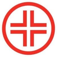 Red circle with centered plus sign medical symbol icon